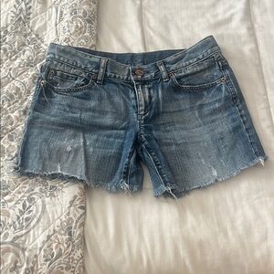 LOFT Frayed Hem Distressed Denim Shorts - Medium Blue
